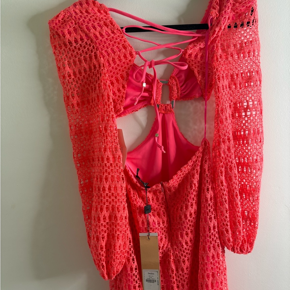 PatBO Neon Coral Cut-Out Crochet Dress - Picture 6 of 10
